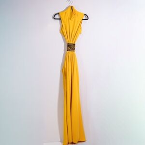 Alexis Yellow Maxi Dress with Embellished Waist